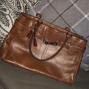 Brown leather coach bag